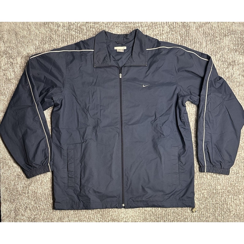 VTG Nike Windbreaker Track Jacket Mens 2XLT Navy White Stripe Retro Y2K 90s